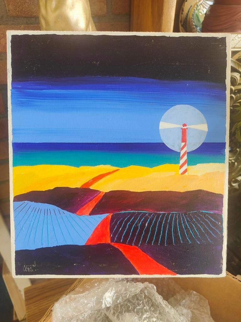 Schilderij Cees van Oostmalle - Vuurtoren aan Zee, Antiek en Kunst, Kunst | Schilderijen | Modern, Ophalen of Verzenden