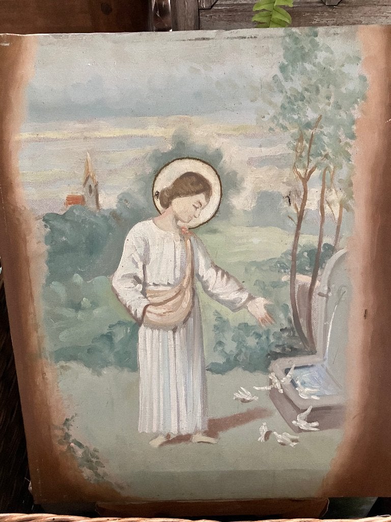 Religieus olieverf schilderij / kerst, Antiek en Kunst, Ophalen of Verzenden