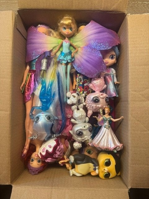 doosje van 22 barbies en andere popjes, Kinderen en Baby's, Ophalen of Verzenden, Gebruikt, Barbie