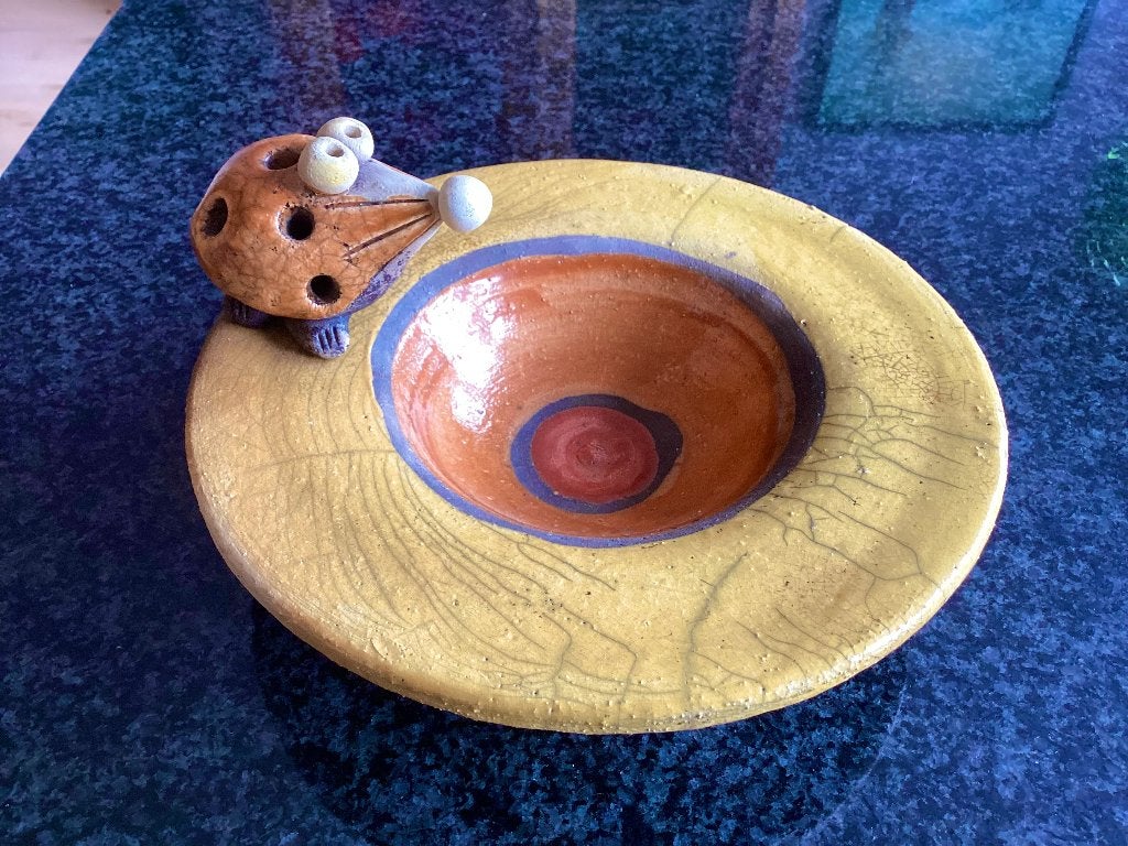 Schaaltje, egel, raku gestookt, vintage, Ophalen