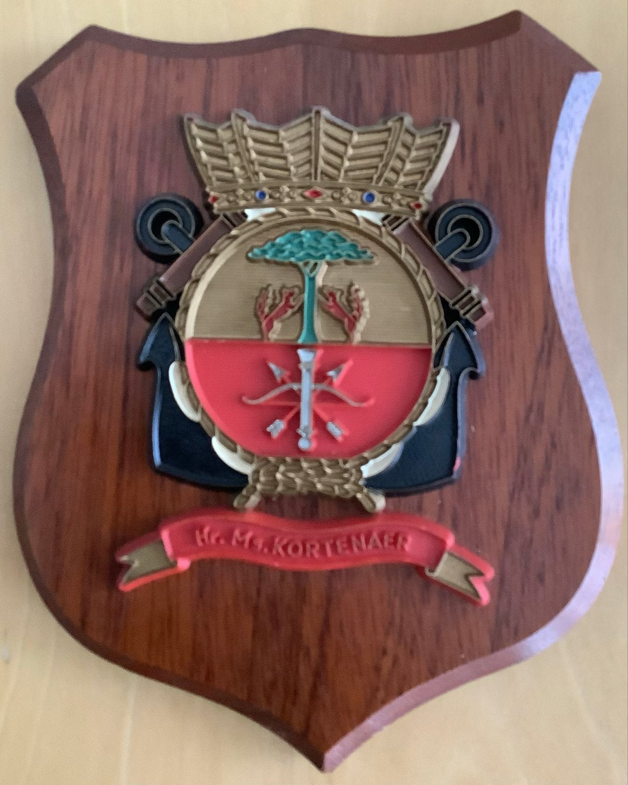 Decoratief Houten wapenschild - Hr. M.M. Kortenaer, Ophalen of Verzenden