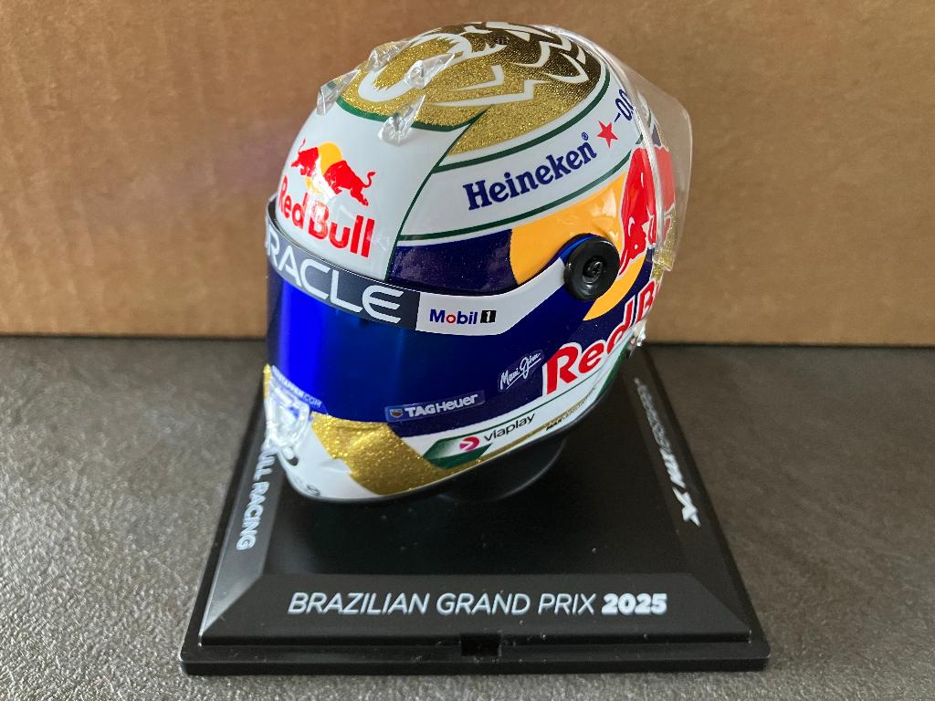 ✅ Max Verstappen 1:4 helm 2025 Brazilian GP Red Bull RB21, Verzamelen, Automerken, Motoren en Formule 1, Ophalen of Verzenden