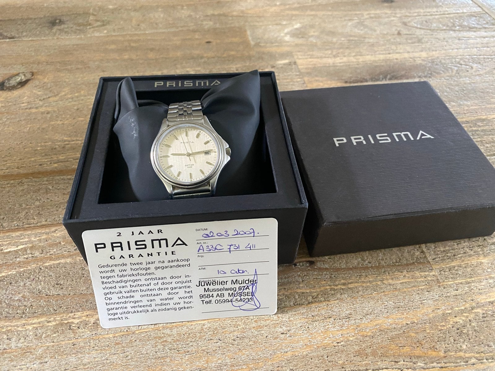 Prisma Saffier 100M Polshorloge - Zo goed als nieuw, Overige merken, Staal, Polshorloge, Ophalen of Verzenden