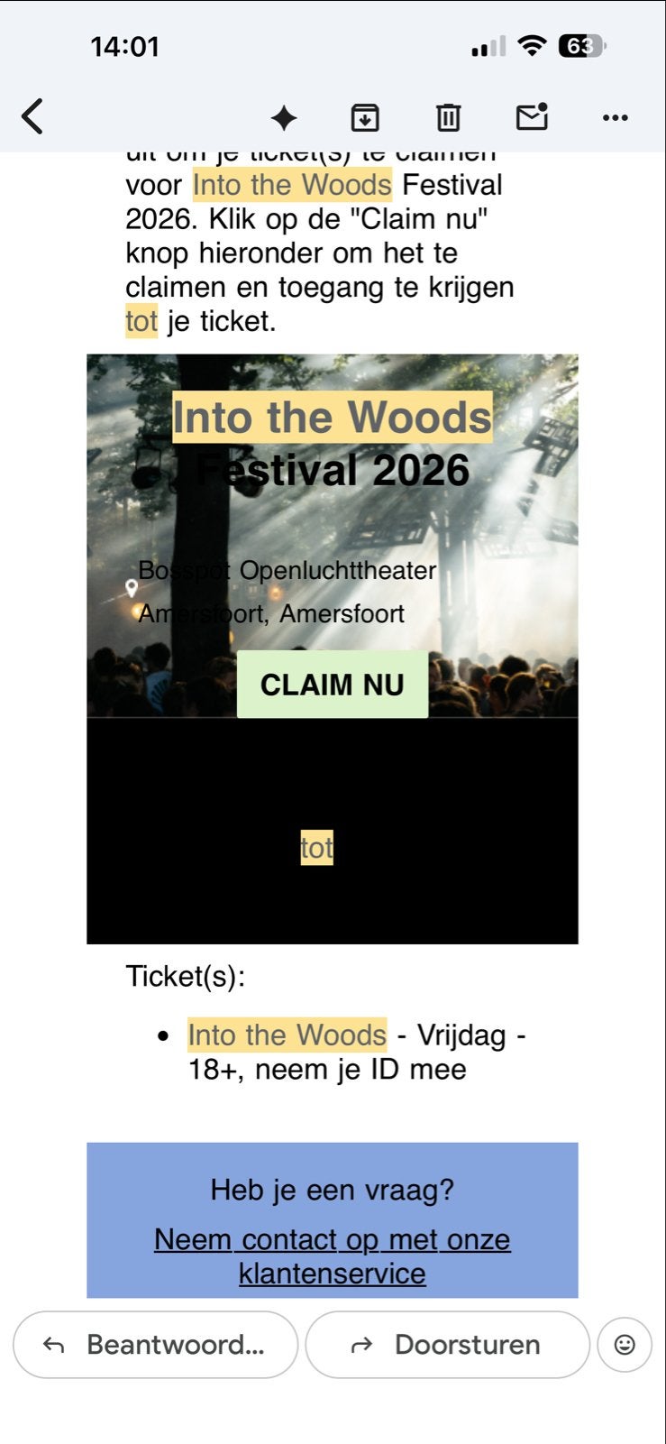 In to the woods vrijdag kaart ruilen voor zaterdag, Tickets en Kaartjes, Eén persoon