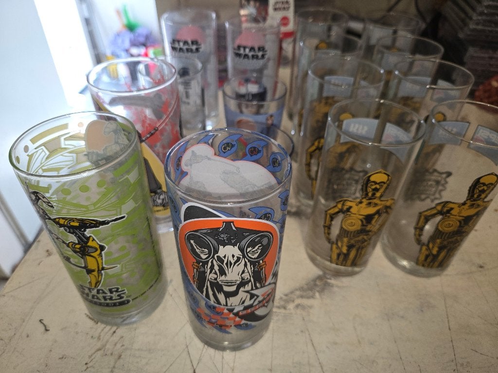 16 glazen + 1 Coca Cola flesje van Star Wars, Verzamelen, Star Wars, Verzenden, Zo goed als nieuw, Gebruiksvoorwerp