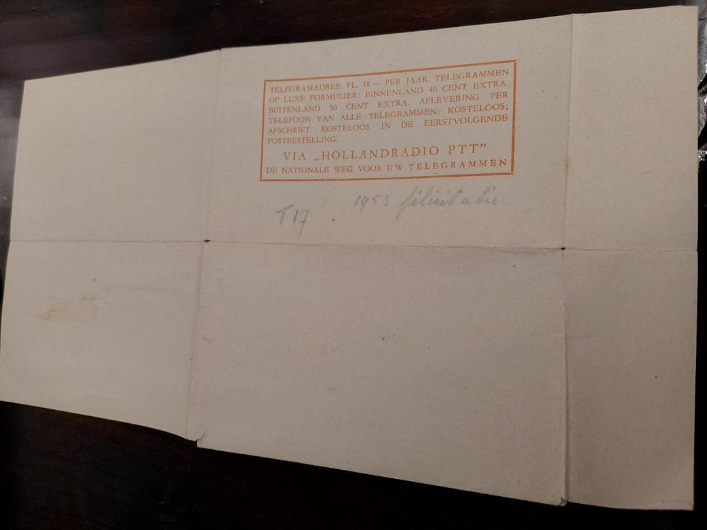 Felicitatie Telegram voor Bruidsoaar NIJLAND  ZUTFEN 1953, Postzegels en Munten, Brieven en Enveloppen | Nederland, Ophalen of Verzenden