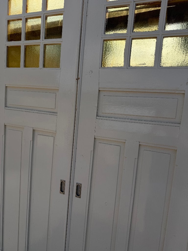Set schuif / en-suite deuren met geel glas 248x150cm., Antiek en Kunst, Curiosa en Brocante, Ophalen