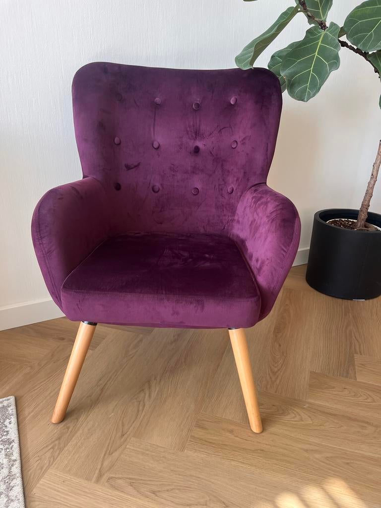 Paarse velvet stoel - Comfortabel en stijlvol, Overige kleuren, Ophalen of Verzenden, Zo goed als nieuw, Eén