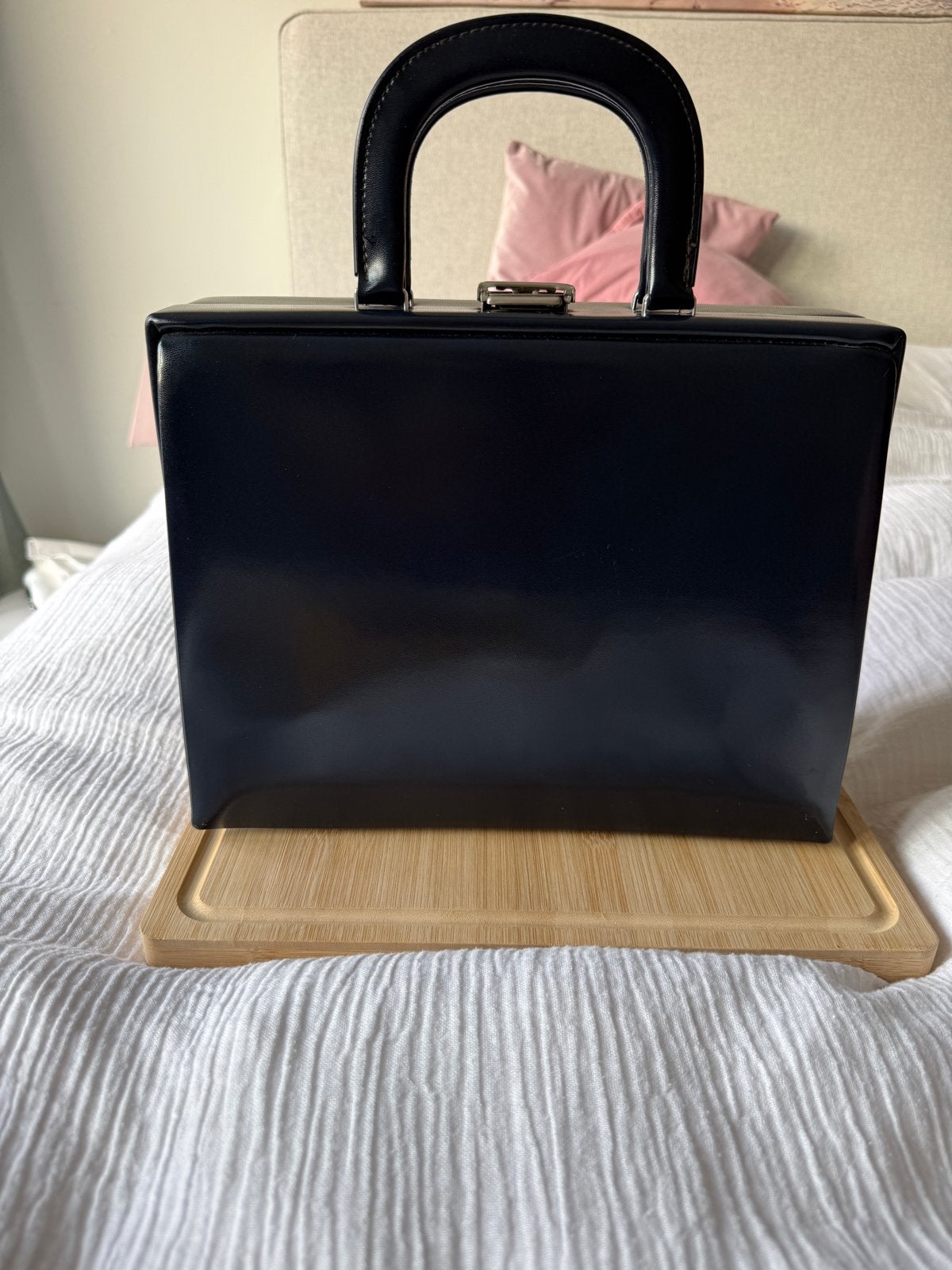 Vintage Donkerblauwe Hardcase Beautycase met Spiegel, Gebruikt, Blauw, Ophalen of Verzenden, Met slot