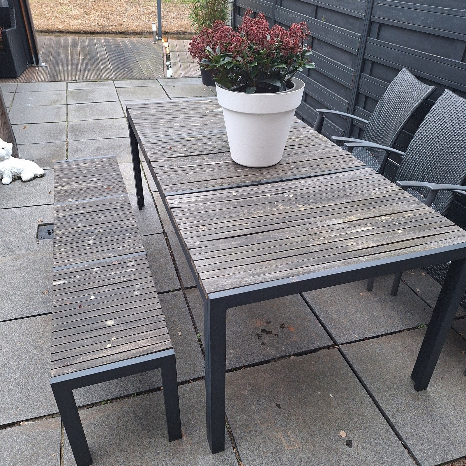 Eettafel met bankje, hout/zwart staal, Ophalen, Gebruikt, Hout, Eettafel