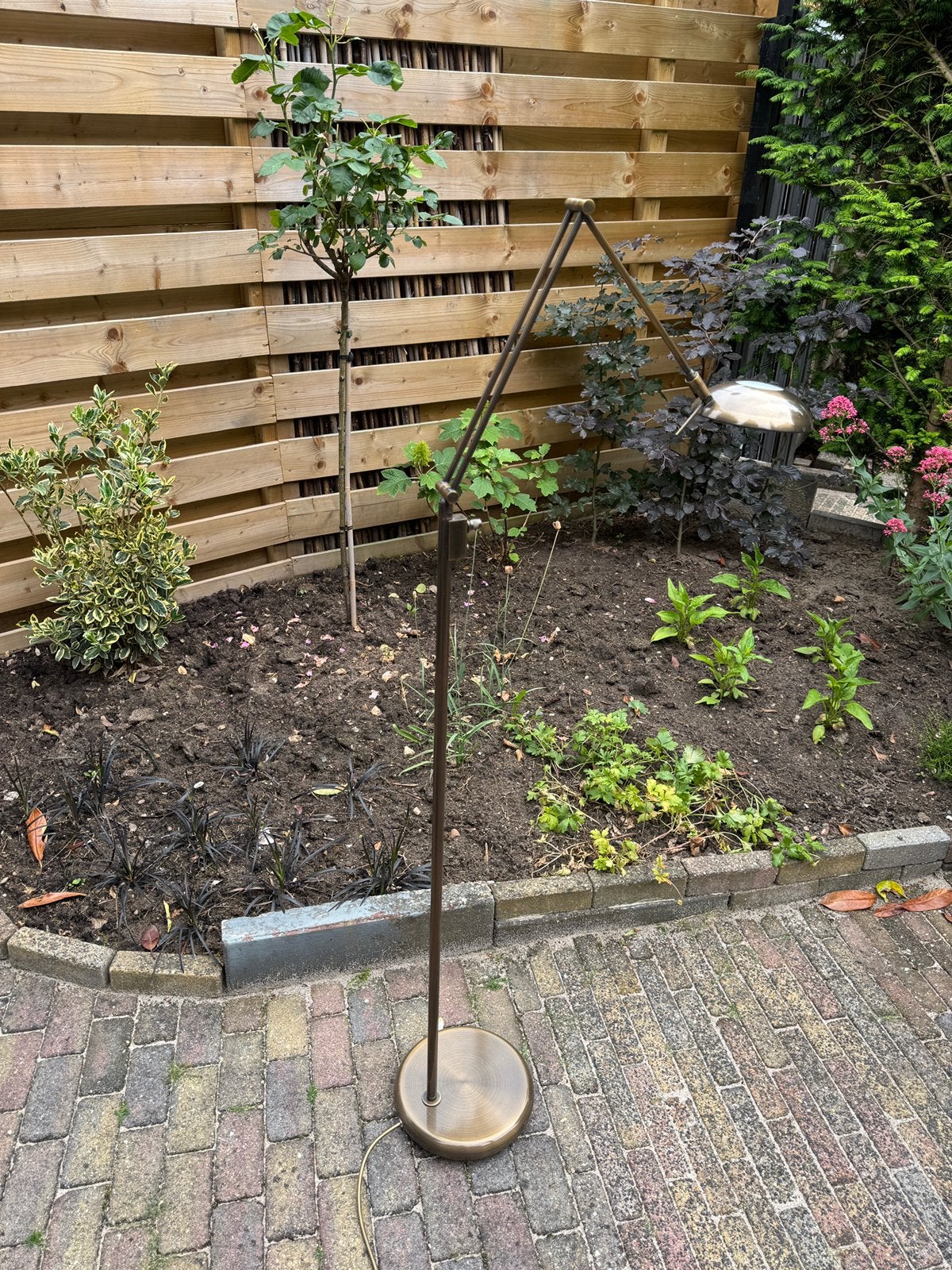 Stijlvolle koperen vloerlamp, dimbaar en in hoogte verstelba, Ophalen of Verzenden, Gebruikt, Metaal, 150 tot 200 cm