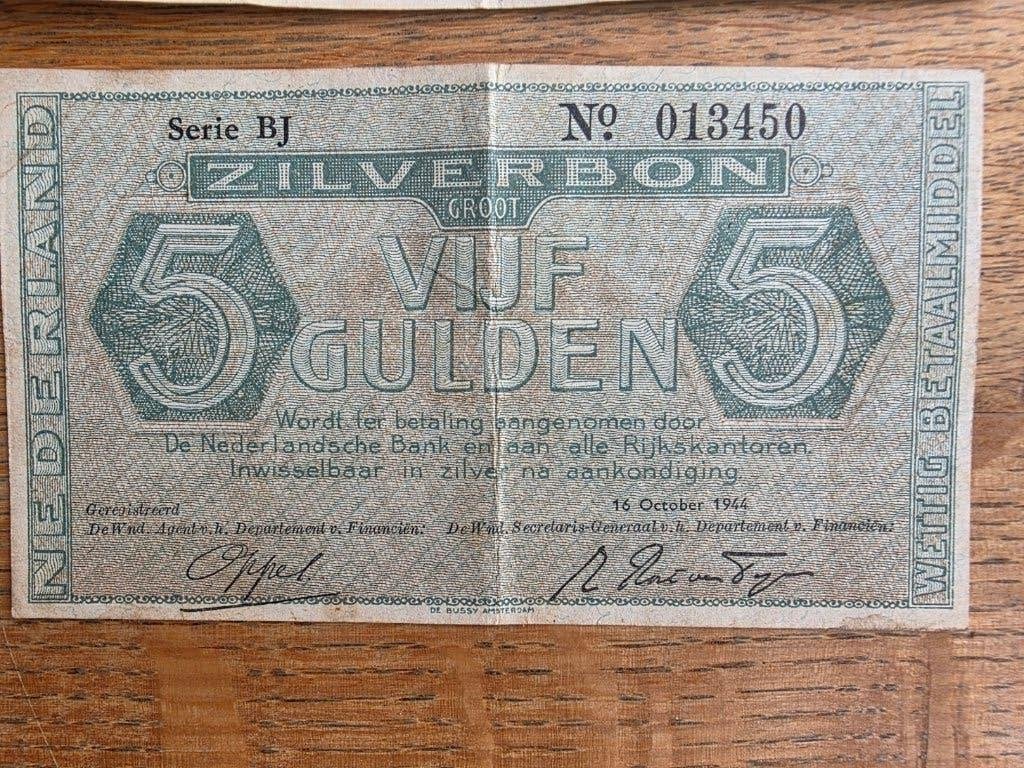 Zilverbon 5 gulden 1844 - Variant C, Postzegels en Munten, Bankbiljetten | Nederland, Ophalen of Verzenden, 5 gulden, Los biljet