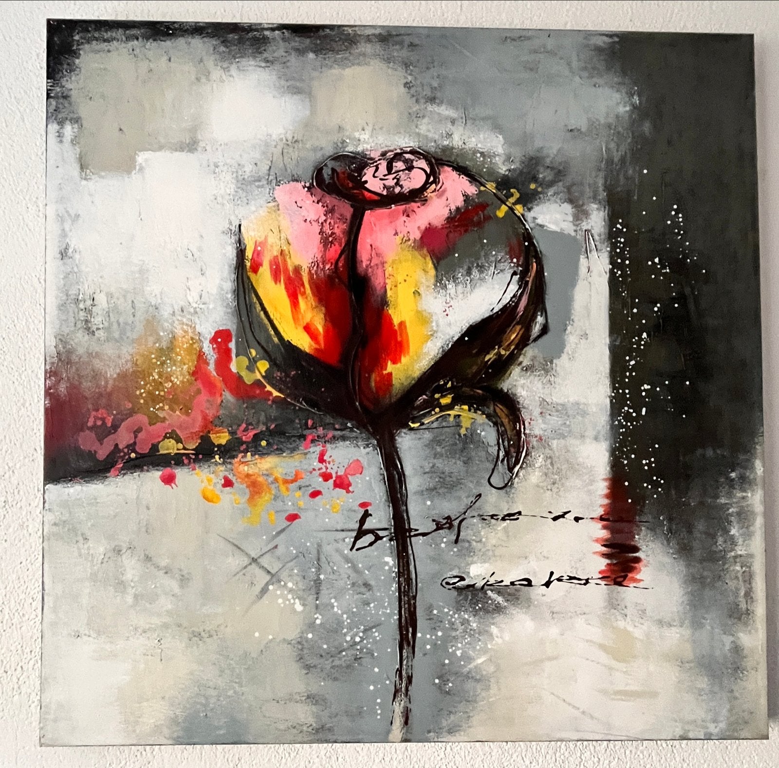 Abstract Schilderij Roos - 100x100cm, Antiek en Kunst, Ophalen