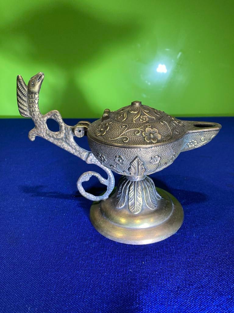 Antieke Olie Lamp - Aladdin Stijl met Slang Handvat, Ophalen of Verzenden