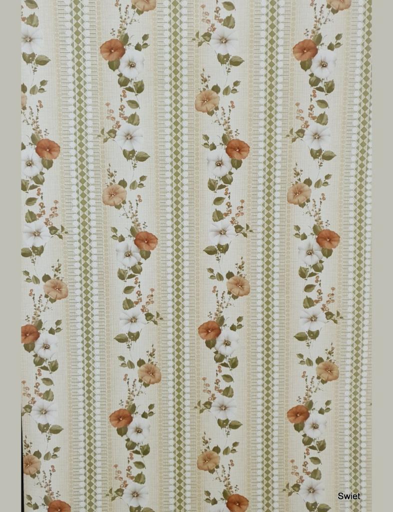 14043 klaprozenbehang jaren 80 met ruiten en bloemen swiet, Ophalen of Verzenden, 75 m² of meer, Beige