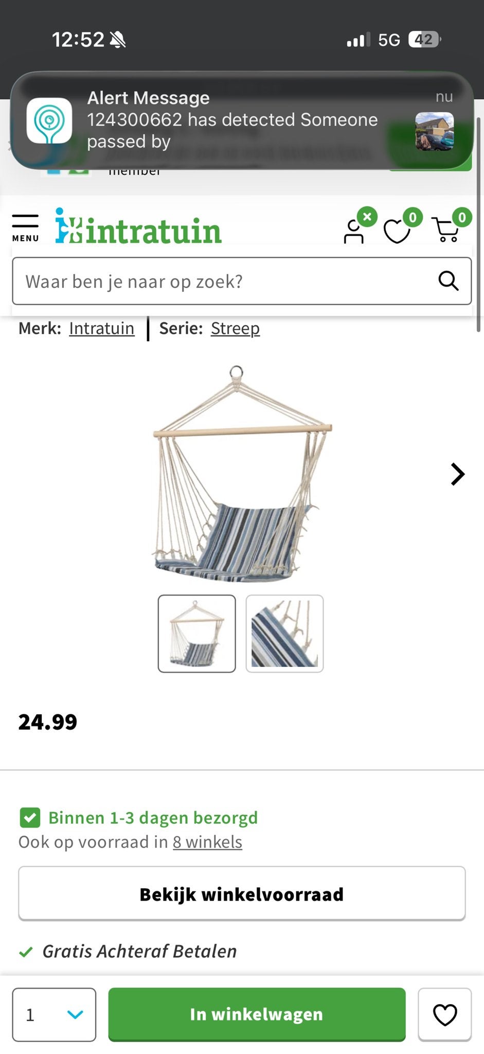 Intratuin Hangstoel Streep - Nieuw in verpakking, Ophalen, Nieuw, Eenpersoons, Binnen