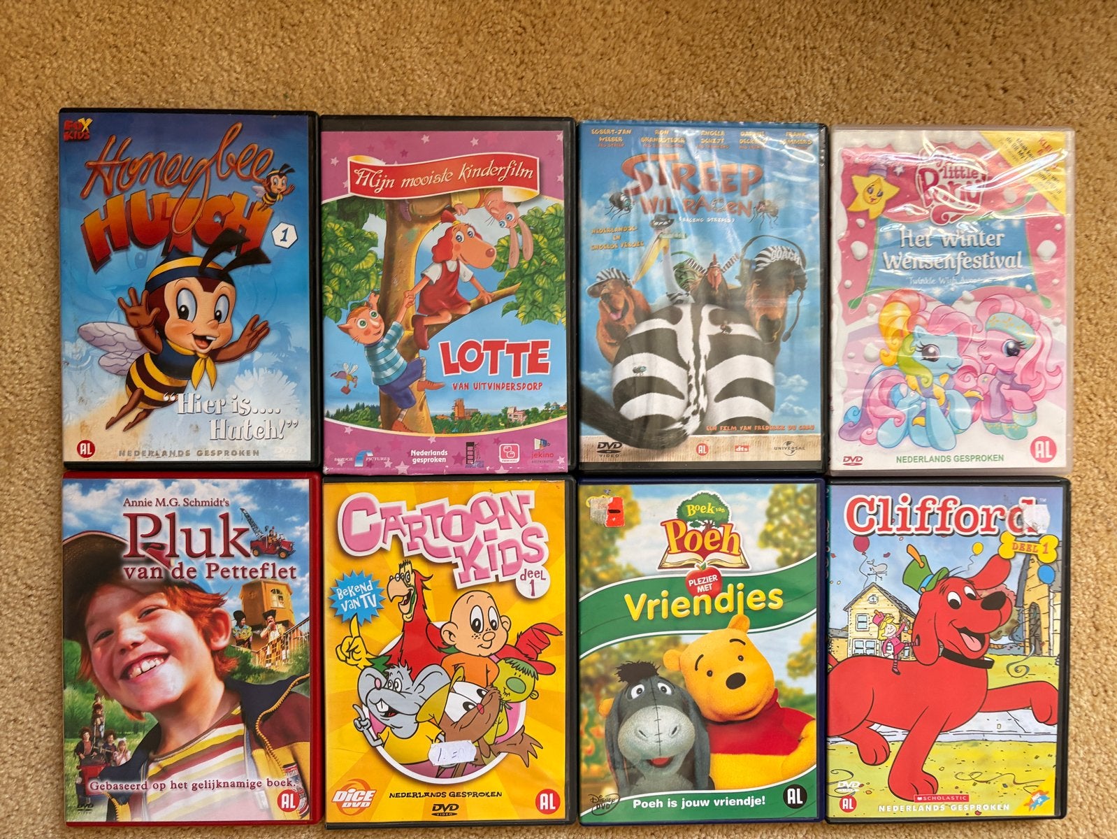 collectie nederlandstalige kinderfilms op DVD - 8 stuks, Gebruikt, Animatie, Verzamelbox, Alle leeftijden