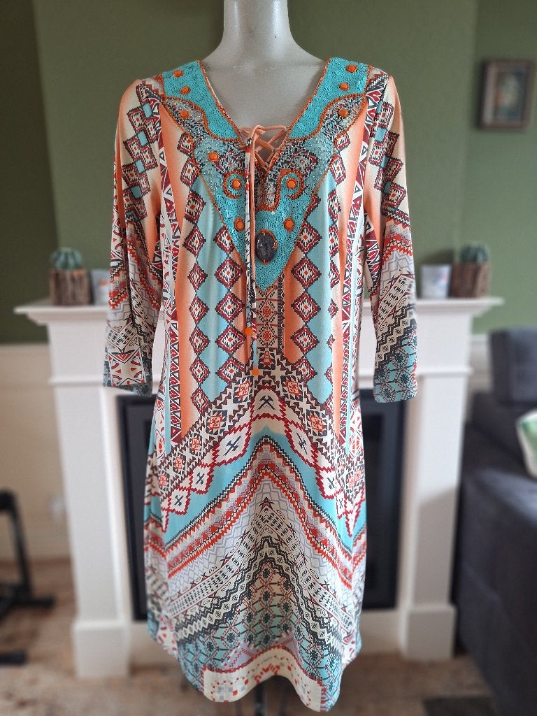 K-Design jurk oranje aqua mooie bewerkte kraag XXL, Kleding | Dames, K-design, Overige kleuren, Verzenden, Maat 46/48 (XL) of groter