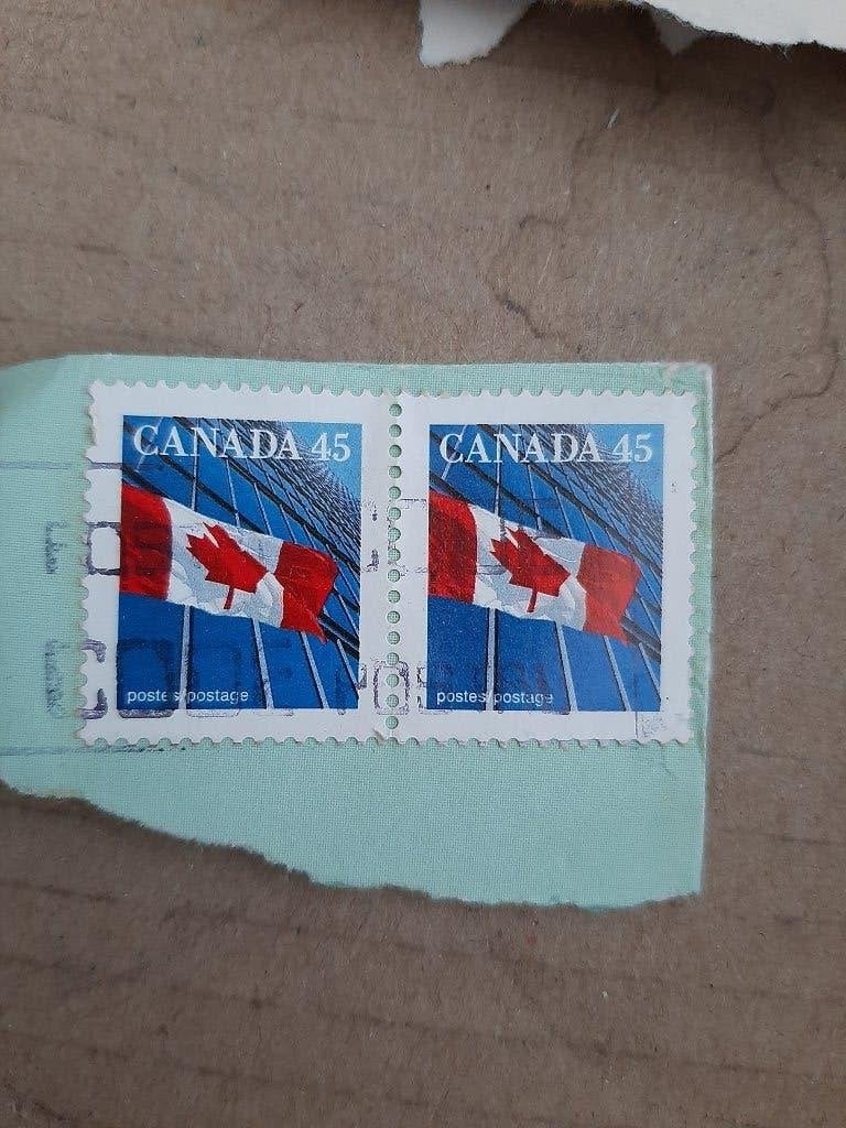 Canada vlag paar van 2st, Verzenden, Gestempeld, Noord-Amerika