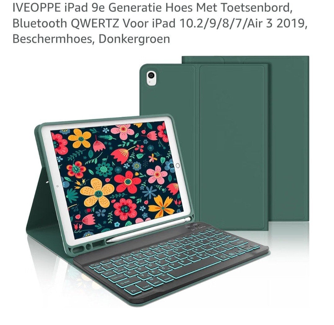 Ipad 9e generatie hoesje met magnetisch toetsenbord, 10 inch, Iveoppe, Nieuw, Bescherming voor- en achterkant