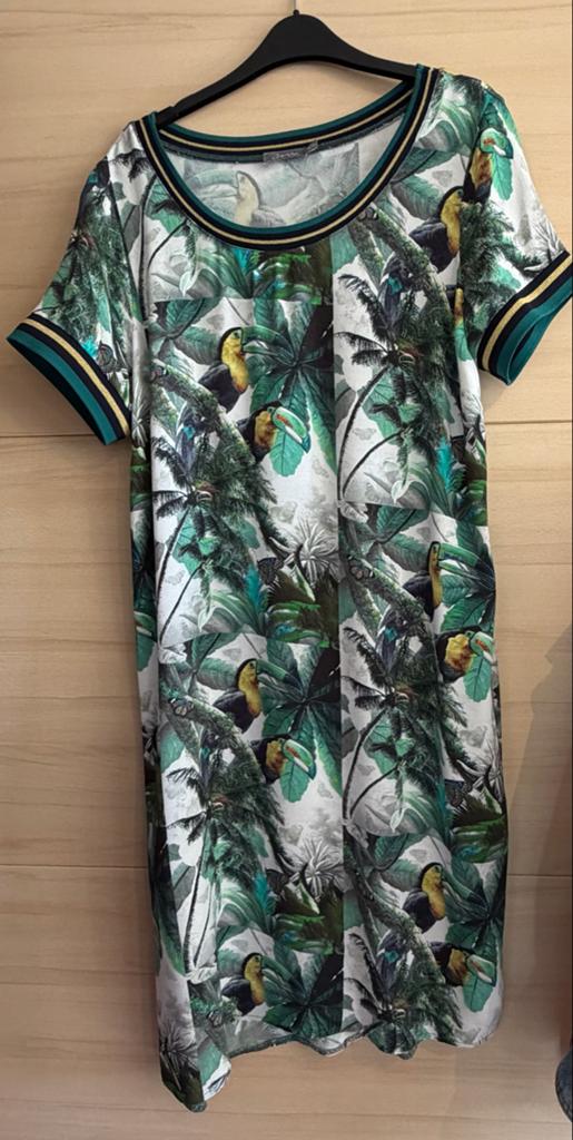Zomerse jurk met tropische print en toekans Geisha maat XL, Verzenden, Maat 46/48 (XL) of groter, Zo goed als nieuw, Knielengte