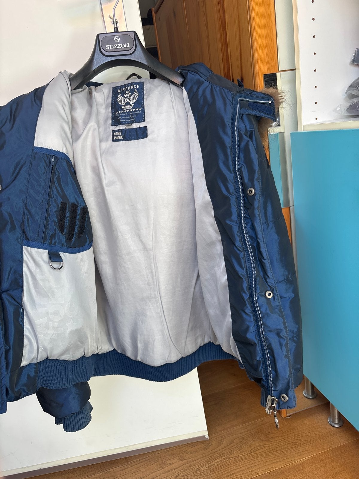 Airforce winterjas met bontkraag - Maat XS, Ophalen of Verzenden, Gedragen, Maat 34 (XS) of kleiner, Blauw