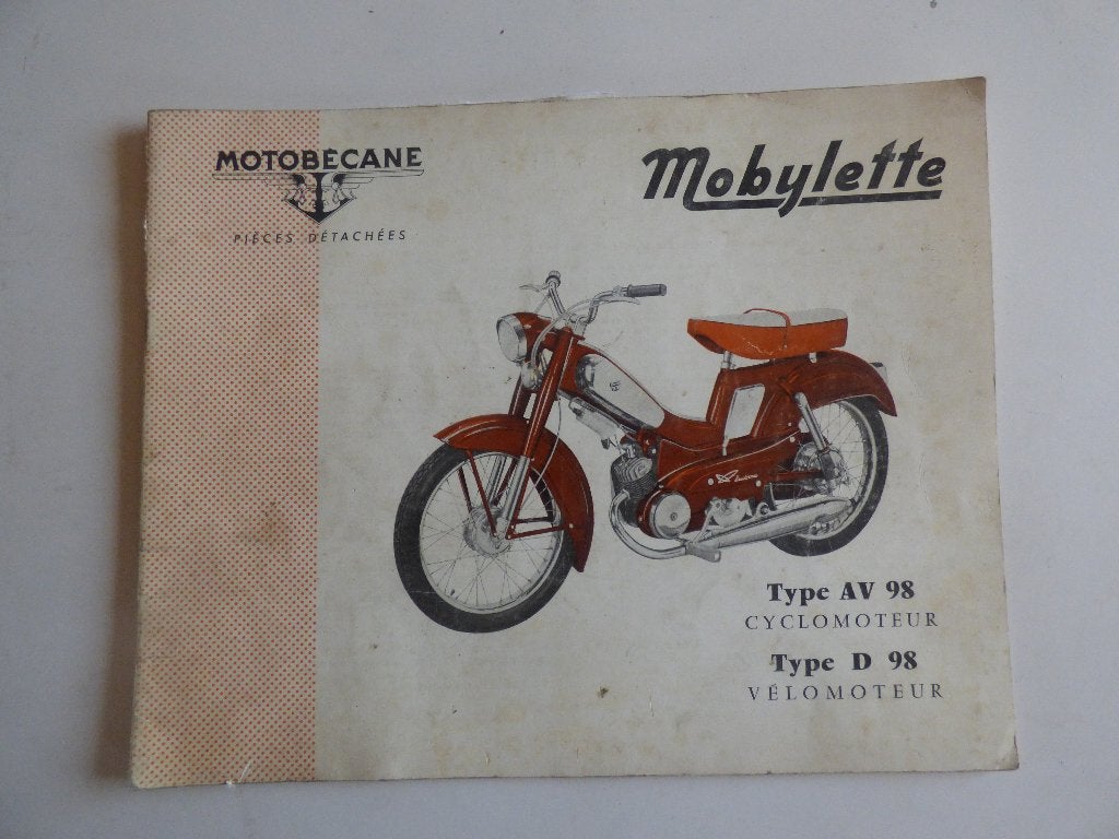 MOTOBECANE MOBYLETTE TYPE AV98 & D98 ONDERDELENLIJST, Ophalen of Verzenden, Gebruikt