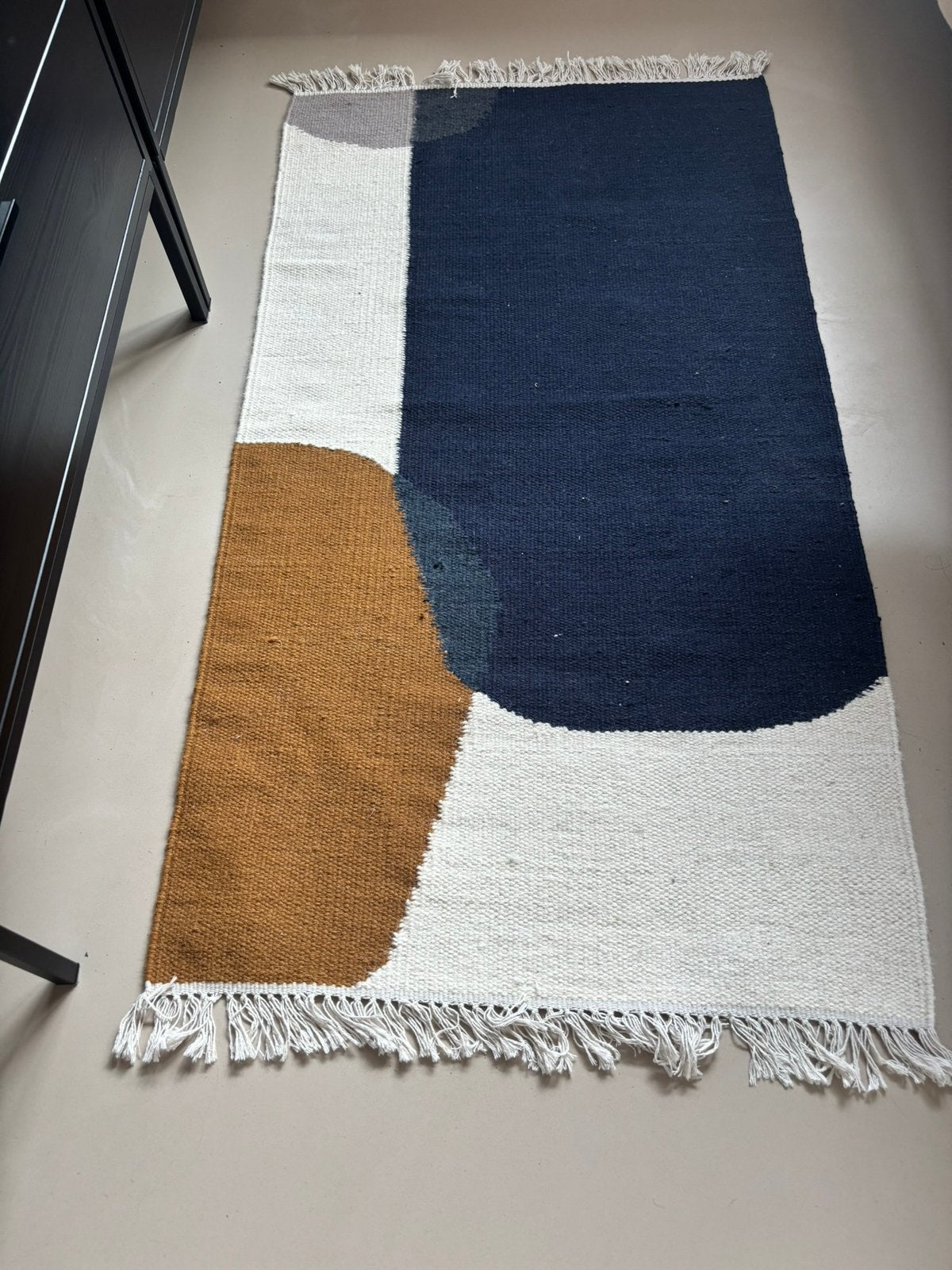 Ferm Living vloerkleed kelim 80 x 140cm, Ophalen, 50 tot 100 cm, Zo goed als nieuw, Bruin