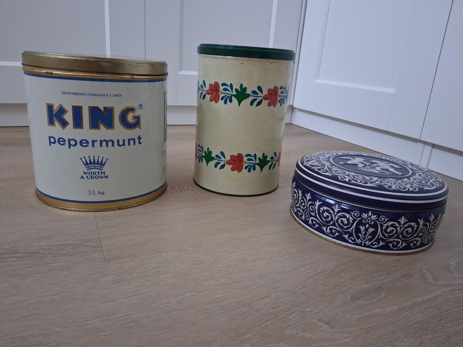Vintage blikken: King pepermunt, Davelaar Jodenkoeken, Ophalen, Gebruikt, Overige, Overige merken