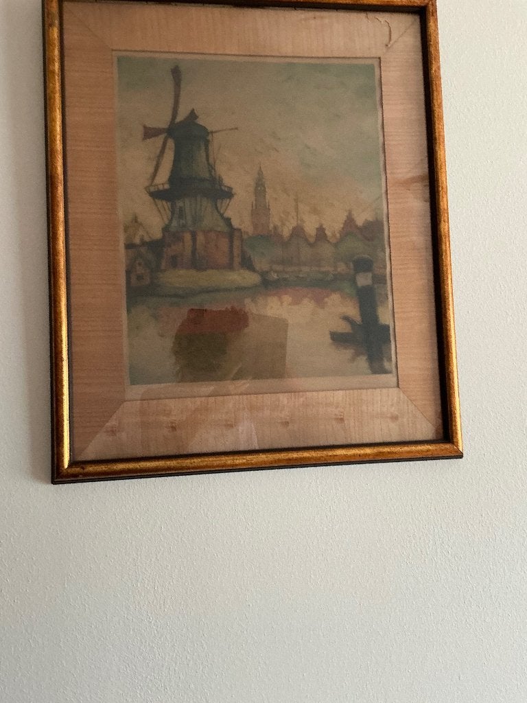 Schilderij of prent van Spaarne met mooie lijst, Antiek en Kunst, Kunst | Schilderijen | Klassiek, Ophalen, Impressionistisch