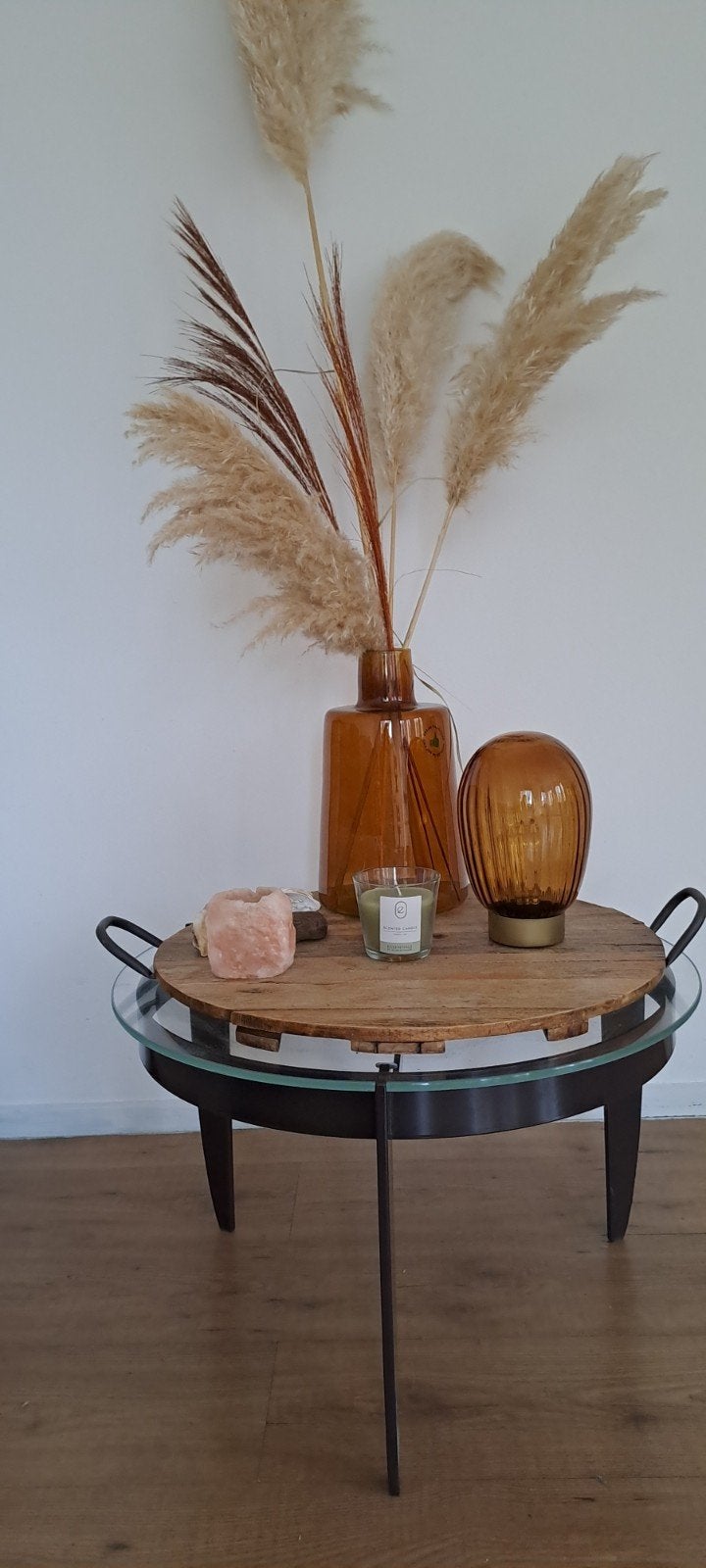 Salontafel, koffietafel, bijzettafel, rond, Huis en Inrichting, Tafels | Salontafels, 100 tot 150 cm, Zo goed als nieuw, Glas