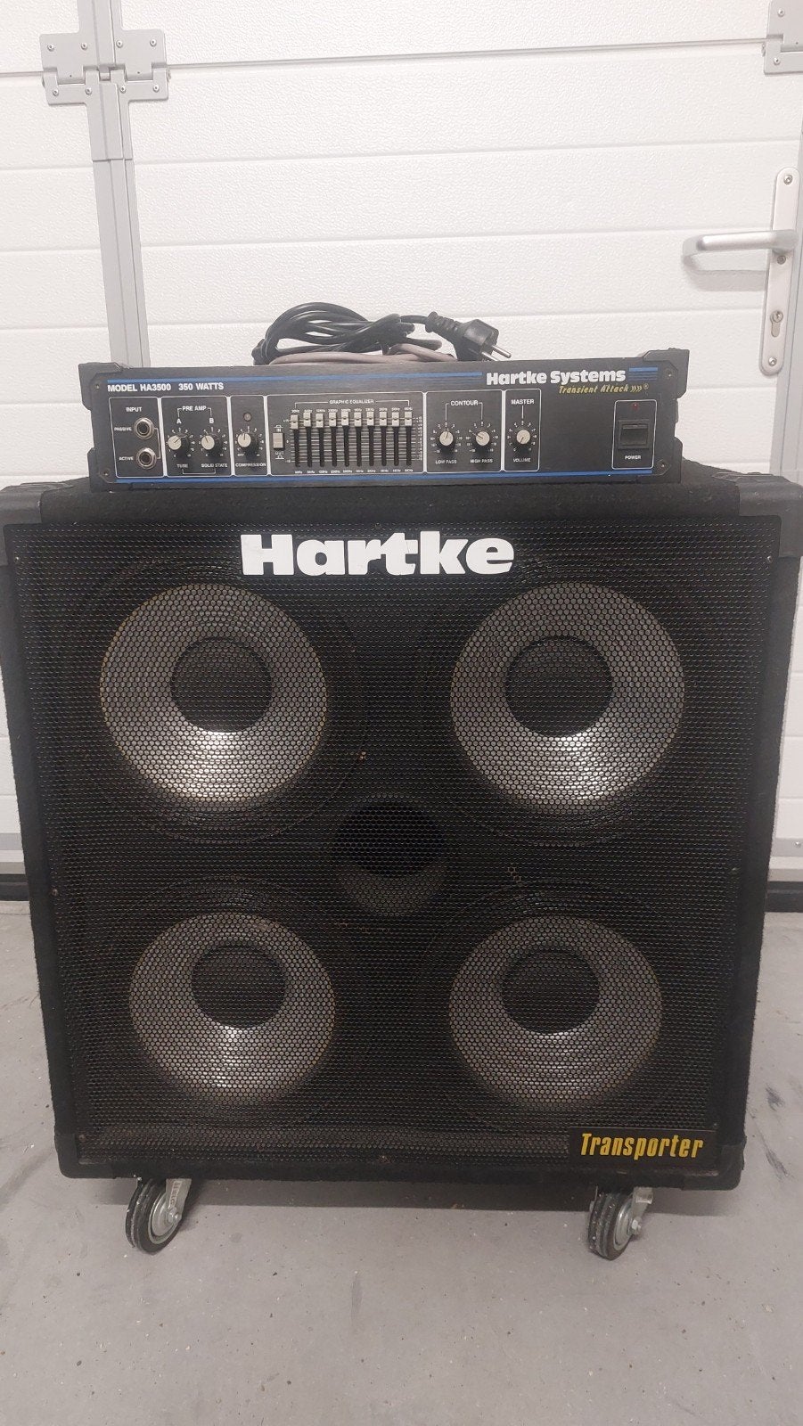 Hartke HA3500 basversterker met 4x10 Transporter cab, Ophalen of Verzenden, Gebruikt, Basgitaar, 100 watt of meer