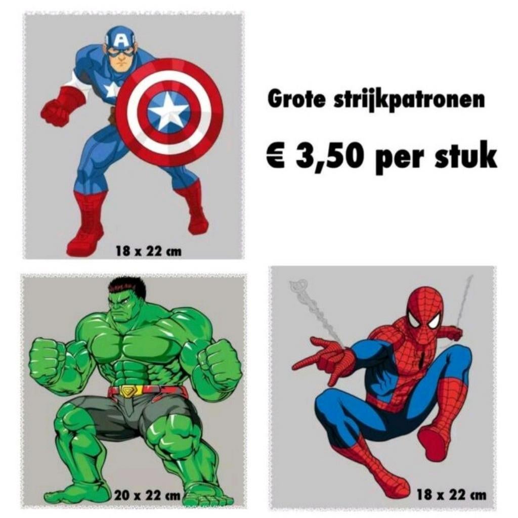 Strijkpatronen Superhelden: Capt.America, Hulk, Spiderman, Ophalen of Verzenden, Nieuw, Meerdere stickers