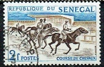 Senegal 1961 Paarden rennen Jockeys, Verzenden, Gestempeld, Dier of Natuur