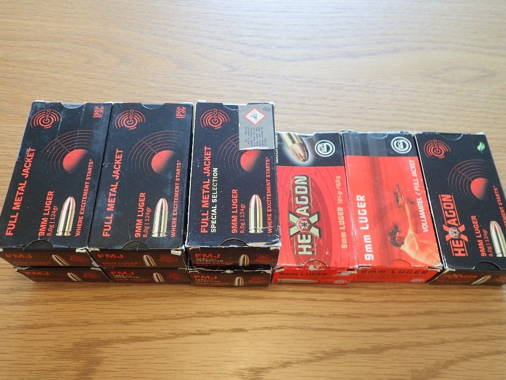 Doosjes 9mm Luger (Geco 9 doosjes 450 hulzen), Ophalen of Verzenden, Landmacht, Nederland, Hulzen of Bodemvondsten