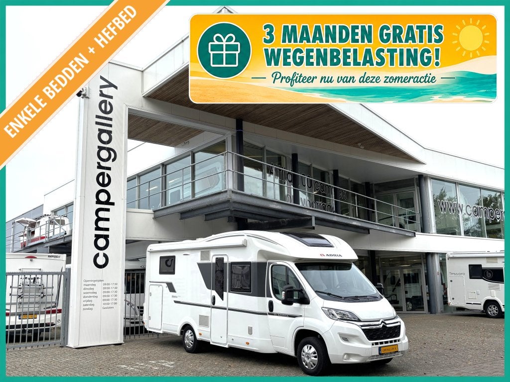 Adria Matrix 670 DL Plus ENKELE BEDDEN HEFBED FACE TO FACE, Caravans en Kamperen, Campers, 7 tot 8 meter, Bedrijf, Adria, 7 tot 8 meter