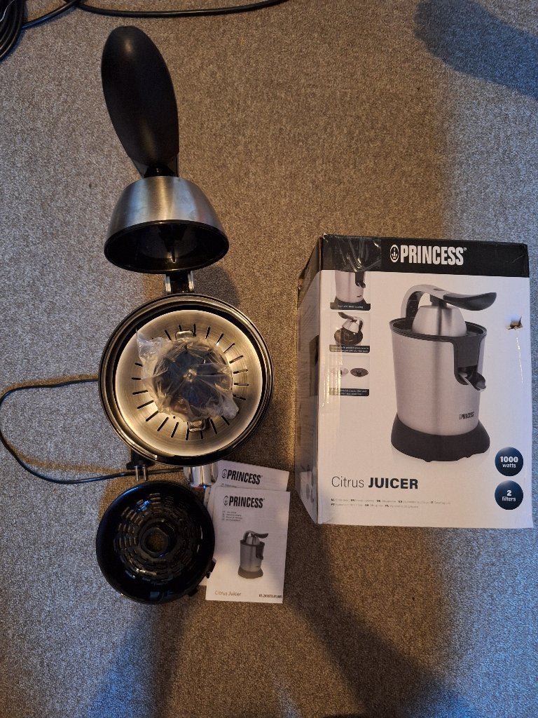 Princess Citruspers 1000W RVS compleet met doos, Ophalen of Verzenden, Zo goed als nieuw, Elektrisch, Citruspers