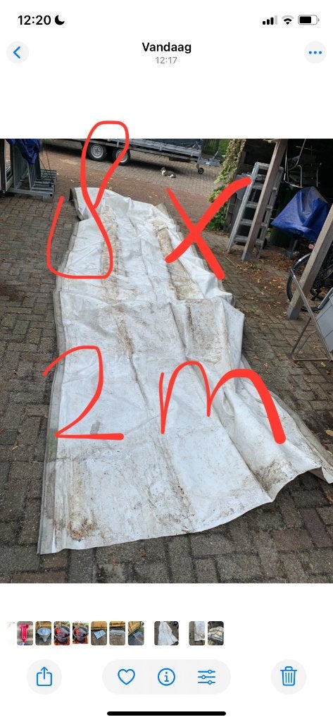 Zeil met pees aan 2 zijden 8x2 meter, Ophalen, Gebruikt, Minder dan 15 m²