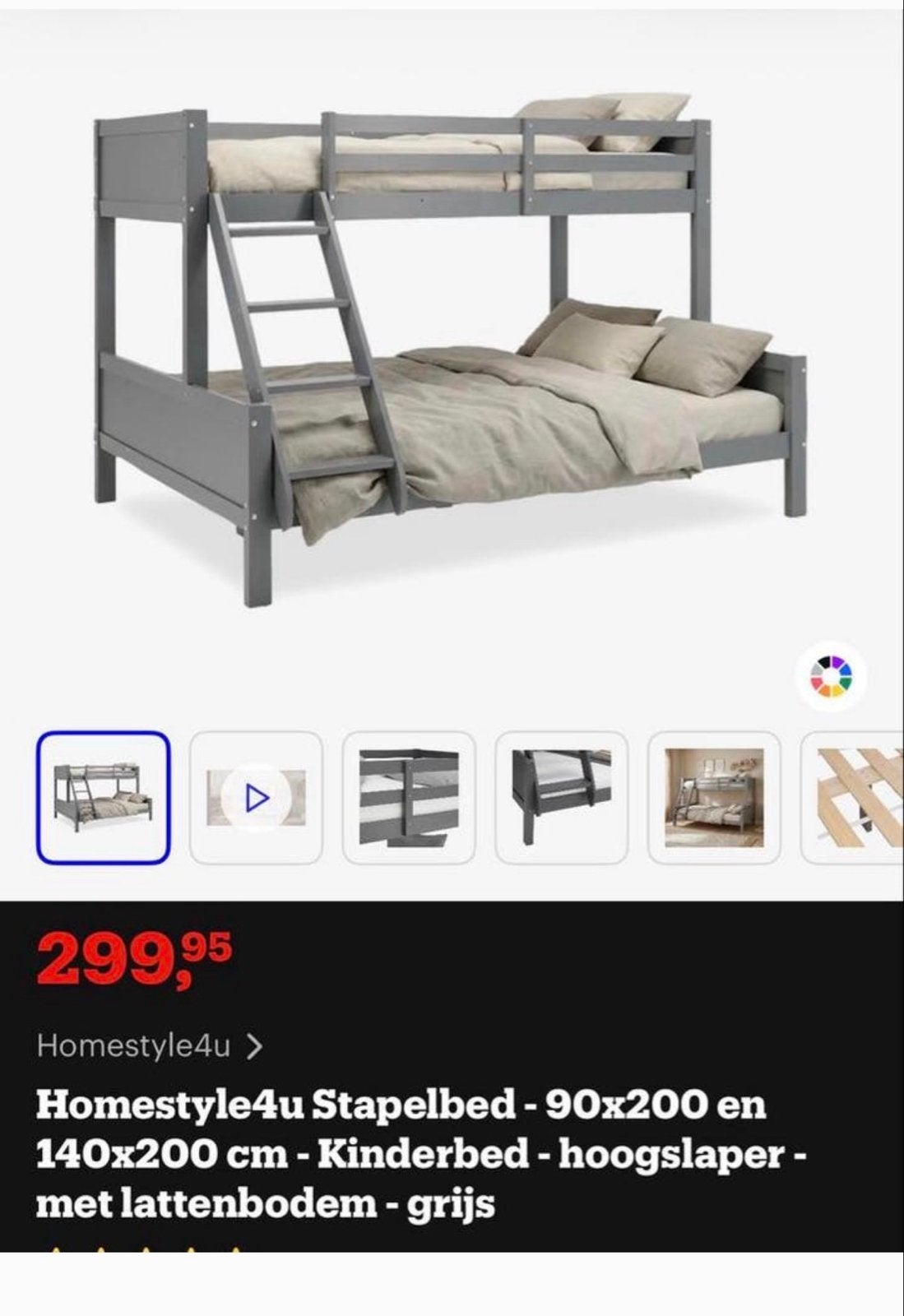 Homestyle4u Stapelbed - 90x200 en 140x200 cm - grijs, Ophalen, Gebruikt, 160 tot 180 cm, Tweepersoons