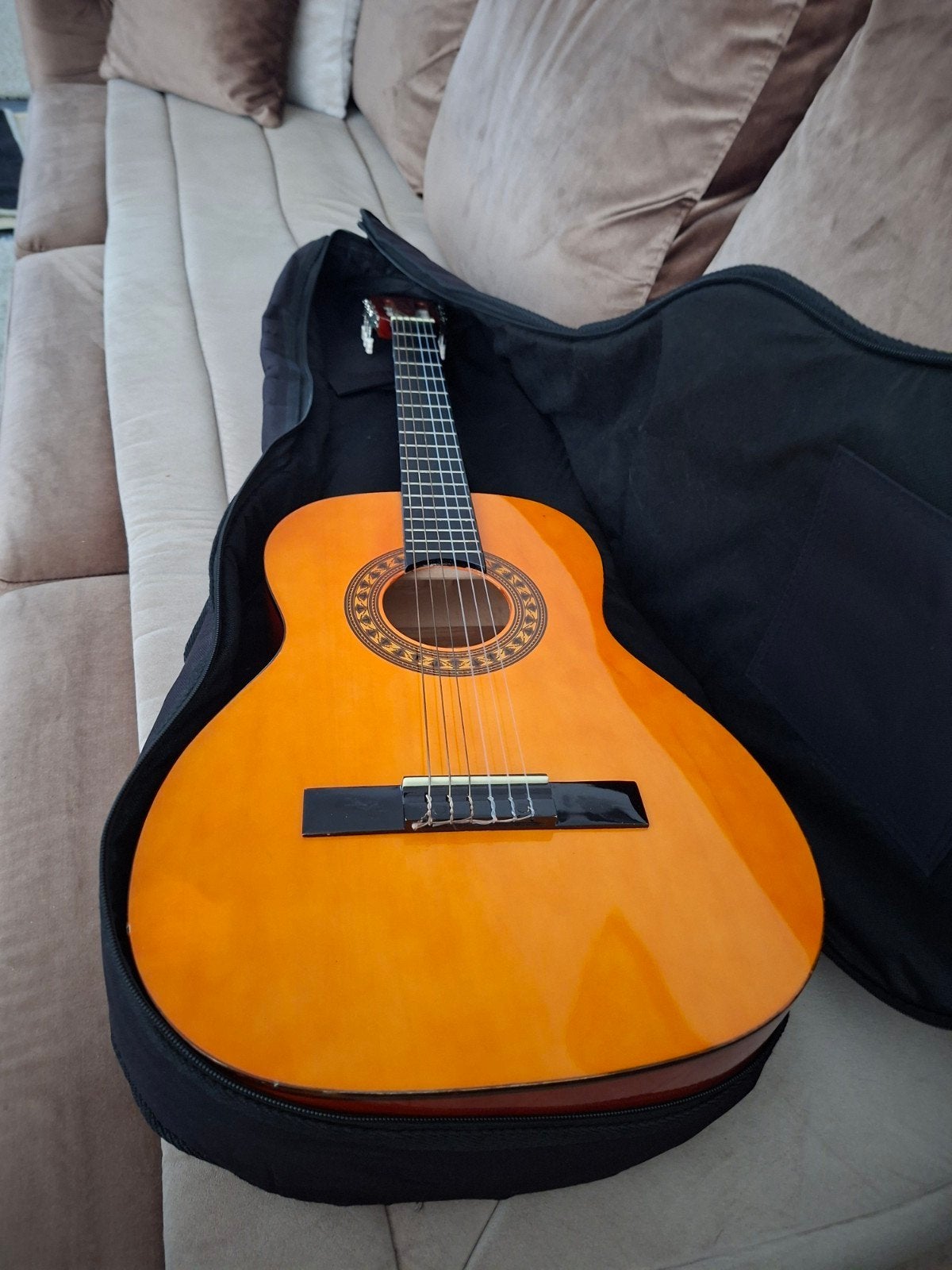 zgan Klassieke gitaar met hoes en gitaarboek, Ophalen of Verzenden, Gebruikt, Klassieke of Spaanse gitaar, Met koffer
