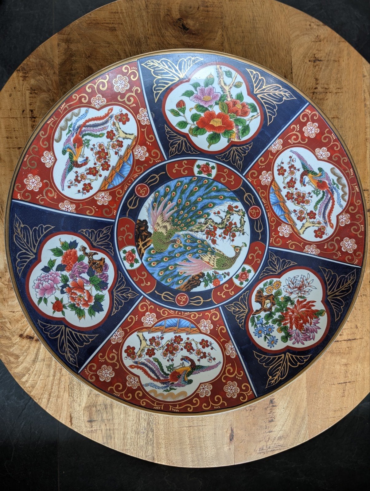 Grote Chinese decoratieve schaal met pauwen en bloemen, Ophalen of Verzenden