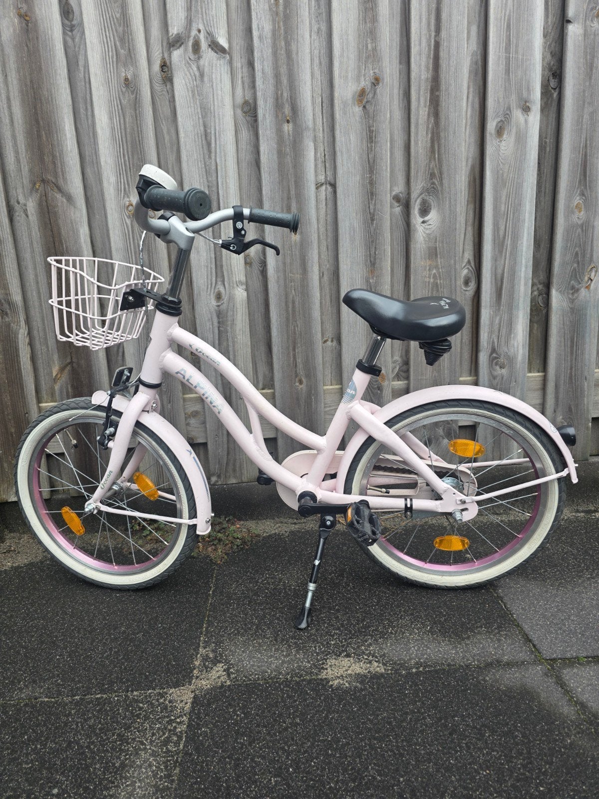 Alpina Ocean kinderfiets 18 inch - Roze met mandje, Ophalen, Terugtraprem, Alpina, 16 tot 20 inch