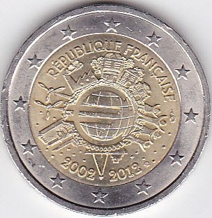 2 euro 2012 Frankrijk - 10 jaar euromunt / TYE, Ophalen of Verzenden, Frankrijk, 2 euro, Losse munt