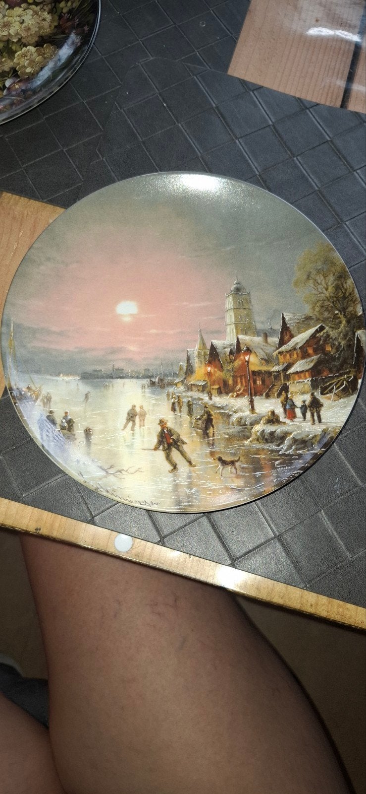 Boordje: "Eisläufer in der Abendsomme" van Ludwig Muninger, Ophalen of Verzenden