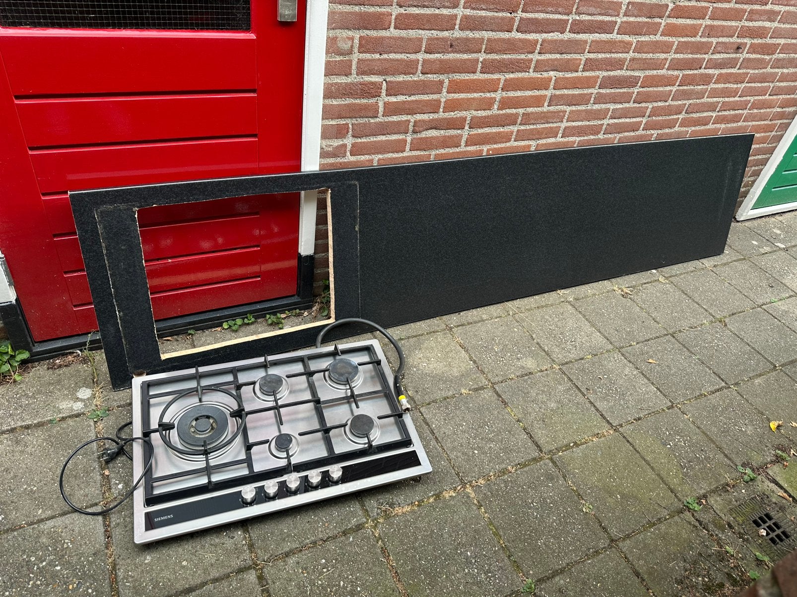 Aanrechtblad met gasfornuis 5pits siemens, Ophalen, Zo goed als nieuw, Zwart, Hout