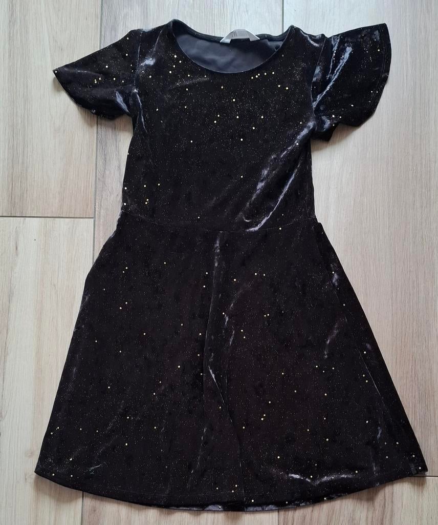 H&M velours jurk zwart met gouden glitters maat 146/152, Kinderen en Baby's, Kinderkleding | Maat 152, Meisje, H&M, Ophalen of Verzenden