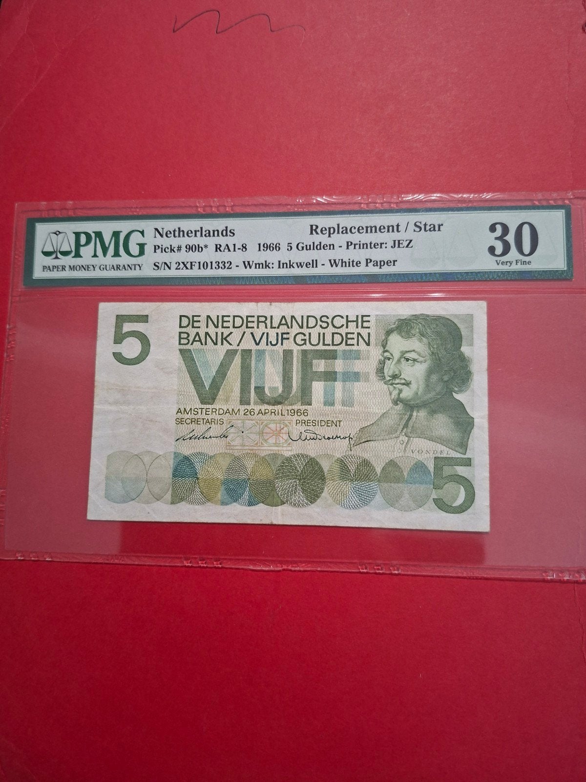 5 gulden Vondel I uit 1966 ZEER ZELDZAAM  PMG 30, Ophalen of Verzenden, 5 gulden, Los biljet