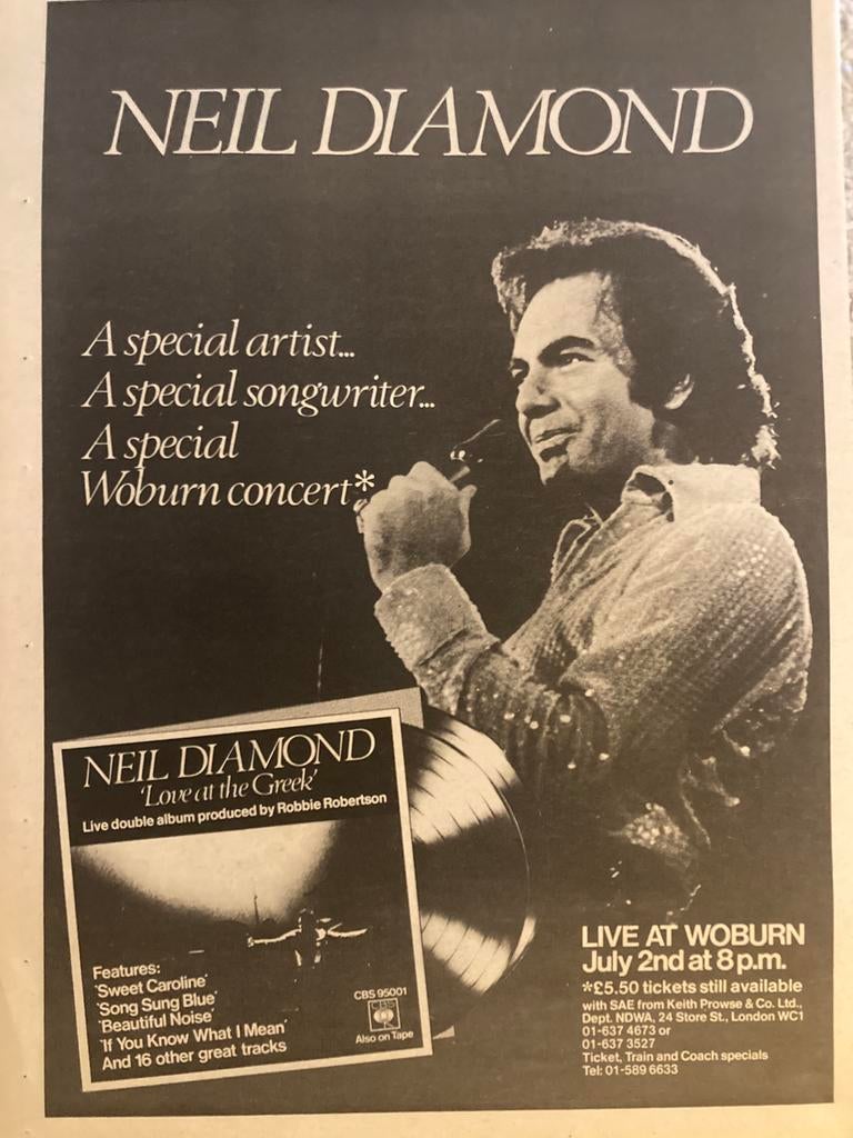 NEIL DIAMOND A3 advertentie Love At The Creek release, Verzamelen, Ophalen of Verzenden, Gebruikt, A1 t/m A3