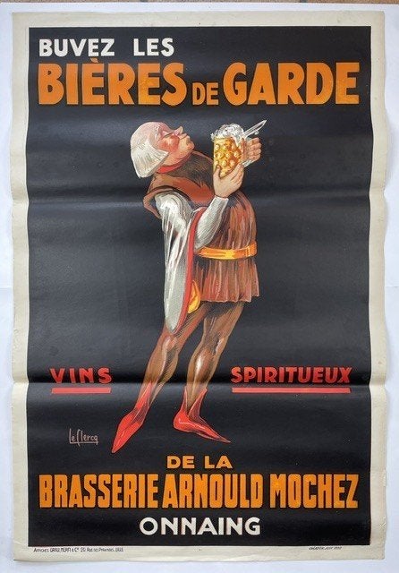 Oude bier poster Biere de Garde 1930, Verzamelen, Ophalen of Verzenden, Gebruikt, Reclamebord, Plaat of Schild, Overige merken