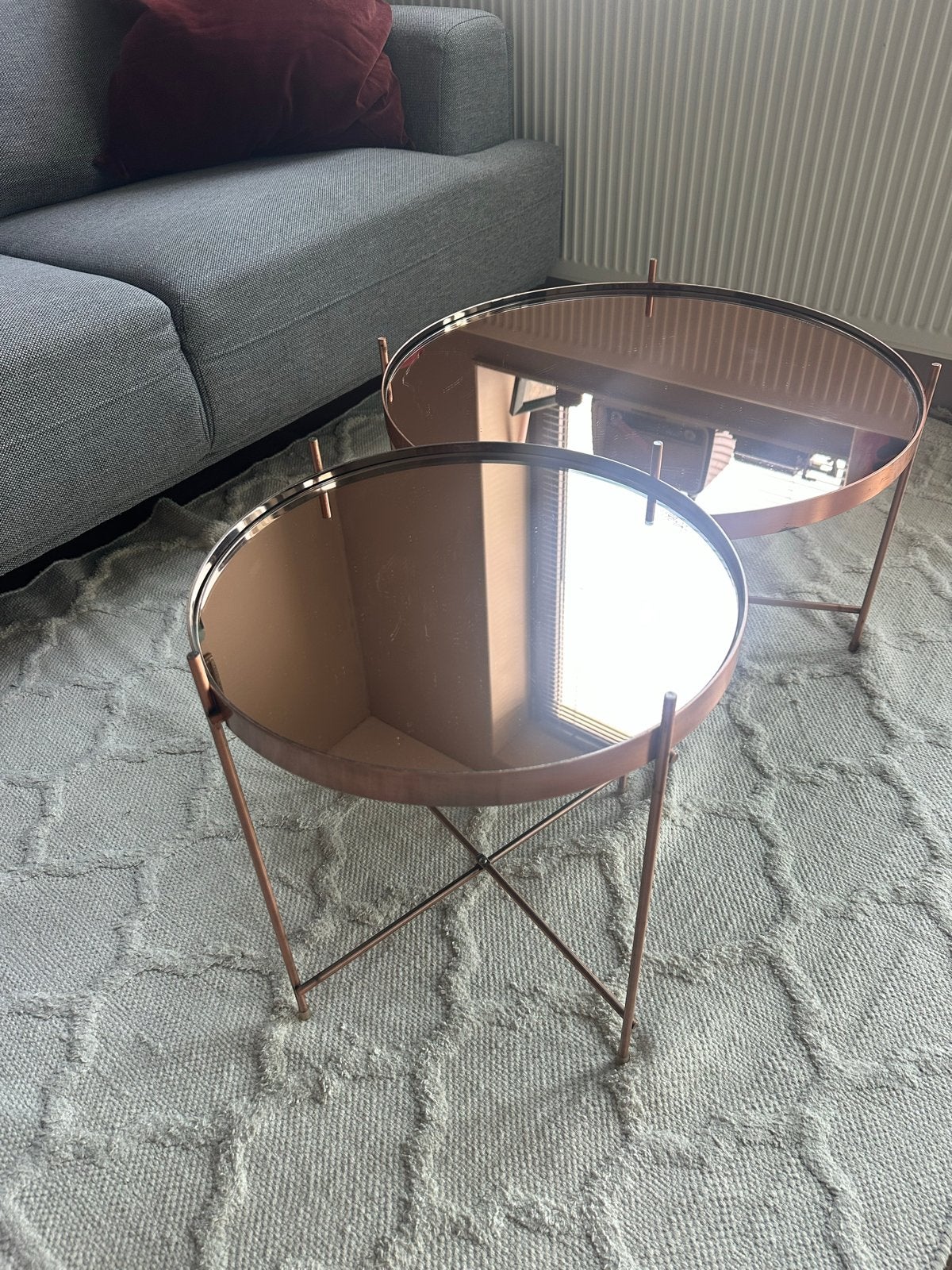 Set van 2 Zuiver bijzettafels met spiegelblad, Ophalen, Minder dan 45 cm, Gebruikt, Metaal of Aluminium